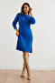 Women's Cobalt Blue Waistband Slit Hair Knit Mini Dress Elb- 19002289 - 3