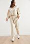 Women's Beige Bottom Top Modal Button Tracksuit Set Etkm- 0000079 - 5