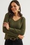Women's Khaki V-Neck Soft Textured Beard Knitwear Sweater Kzk- 19000860 - 5