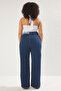 Mavi Yüksek Bel Kemerli Geniş Paça/ Wide Leg Fit Comfort/Orta Esnek Büyük Beden Jean TBBSS25CJ00009 - 5