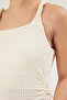 Ecru Textured Fitted Knitted Blouse with Twisted Sleeve Detail Twoss25Bz00084 - 5