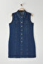 Mavi Gömlek Yaka Cepli Orta Esnek Büyük Beden Denim Elbise TBBSS25AH00088 - 6