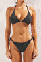 Siyah Üçgen Aksesuarlı Simli Dokulu Brazilian Bikini Takımı TBESS25BT00014 - 3