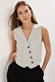 Limited Edition Haki Crop Fitted Düğme Detaylı Dokuma Keten Görünümlü Yelek TWOSS23YE00016 - 2
