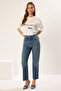 Mavi Paçası Kesikli Yüksek Bel Straight %100 Pamuk Non-Stretch Jeans TWOAW25JE00307 - 5