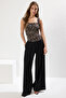 Kahverengi Astarlı Leopar Baskılı Tül Vücuda Oturan Crop Fiyonk Detaylı Örme Bluz TWOSS25BZ00033 - 2