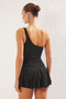 Black One-Shoulder Covered Shorts Skirt Basic Swimsuit Tbess25Ma00061 - 5