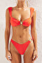 Turuncu Bralette Kaplı Döküm Aksesuarlı Regular Normal Bel Bikini Takımı TBESS25BT00061 - 4