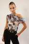 Multicolor Regular/Normal Fit Asymmetrical Neckline Zero Sleeve Stretchy Knitted Blouse Twoss24Bz00396