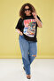 Black Crew Neck Wide Fit Printed Plus Size Knitted Tshirt Tbbss25Bf00033 - 2