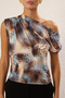 Multicolor Regular/Normal Fit Asymmetrical Neckline Zero Sleeve Stretchy Knitted Blouse Twoss24Bz00396 - 3