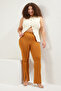 Brown Skinny High Waist Leg Zip-Up Knitted Plus Size Pants Tbbss23Ar00011 - 2