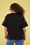 Black Crew Neck Wide Fit Printed Plus Size Knitted Tshirt Tbbss25Bf00033 - 5