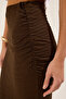 Kahverengi Dokulu Büzgü/Drape Detaylı Kalem  Etek TWOSS25ET00026 - 4