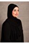 Women's hijab combed cotton shawl, custom sewn, long seasonal, solid black color - 3