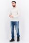 Men Crew Neck Textured Long Sleeves Sweater, Cream - 4
