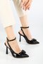 Rissoli Women's Black Patent Leather Bow Heeled Shoes - 4