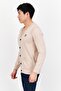 Men V-Neck Long Sleeve Embroidered Logo Knitted Cardigan, Beige - 2