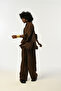 Women's 100% Linen Bottom and Sleeves Rubbered Brown Shirt - 3