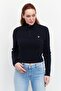 Women High Neck Long Sleeve Knitted Sweater, Dark Navy