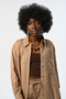 Women's Front Stone Embroidered Single Pocket Caramel Color Shirt - 2