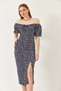 Women's Navy Blue Carmen Collar Slit Summer Knitted Dress 70292 60271034 - 4