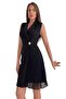 Women's Evening Dress - Double Breasted Collar, Button and Pleat Detail, Sleeveless - 3