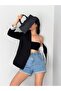 Double Breasted Collar Stripe Patterned Buttonless Blazer Jacket - 4