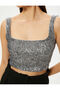 Evening Dress Bustier Sequin Embroidered Crop Thick Strap Loose Fit - 5