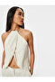 Halter Neck Blouse Asymmetrical Cut Window Detail Linen Blend