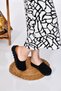 Black Women's Skin Suede Closed Daily Sabo Heeled Slippers with Stones and Buckles - 4