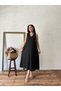 Black Color Muslin V-Neck Loose Model Dress - 3