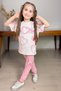 Girls' Clipboard Heart Print Crew Neck T-Shirt Cargo Pocket Bottom Pink Tracksuit Set
