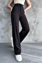 Women's New Season Wide-Leg Corded Fabric Transitional Trousers with Elastic Waist - 4