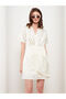 Ozmarka New Season Shirt Collar Patterned Short Sleeve Satin Dress - 2