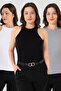 Women's Cotton Ribbed Look Halter Neck Undershirt Black White Gray 3 Pack