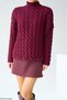 Women's Burgundy Half Fisherman Hair Braided Knitwear Sweater - 3