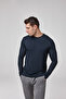 Men's Long Sleeve Navy Blue Modal T-Shirt – Crew Neck, Stretchy, Comfortable Fit, Basic Model C0T2N61