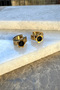 Steel Flower Hoop Design Black Stone Gold Gold Color Stainless Earrings