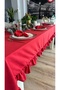 Pearl Velvet Textured Ruffled Tablecloth Red - 6
