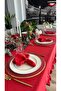 Pearl Velvet Textured Ruffled Tablecloth Red - 7