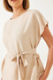 Women's Cream Belted Palazzo Trousers Linen Ayrobin Bottom-Top Set 60323 60271039 - 4