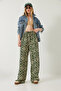 Women's Khaki Waist-Tie Patterned Viscose Trousers 60261353 - 2
