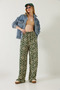Women's Khaki Waist-Tie Patterned Viscose Trousers 60261353 - 4