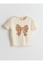 Lcw Kids Girl's T-Shirt with Crew Neck Ribbon Detail