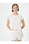 Crop Pajamas Top Short Sleeve Crew Neck Embroidered Corded Viscose Mixed - 3