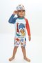Boys' Sun Protection Brim Hat Dinosaur Character Print Swimsuit Suit with Sea Shorts - 2
