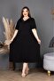 Bamboo V-Neck Lace Detailed Skirt Flared Dress Plus Size 6XL - 4