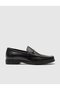 Genuine Leather Black Buckle Detailed Men's Casual Loafer Shoes