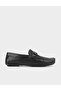 Men's Genuine Leather Black Loafer Shoes with Buckle Accessories